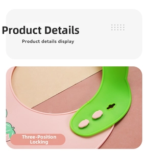 Detail of baby silicone bib featuring a 3-position adjustable neck strap for secure fit