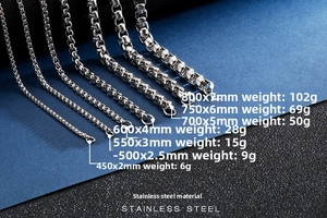 Tableau comparatif des tailles et poids pour diverses largeurs de chaînes en acier inoxydable