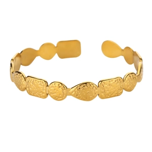 Textured gold starfish ocean element open bangle bracelet made of durable titanium steel