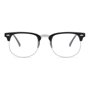 Classic black and silver half-rim clubmaster eyeglasses with clear lenses for men and women