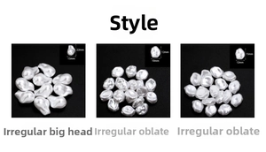 Macro detail of irregular white baroque ABS pearls showing sizes 10mm to 22mm for DIY