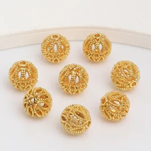 Set de ocho cuentas huecas chapadas en oro de 14k con textura granulada para joyería artesanal