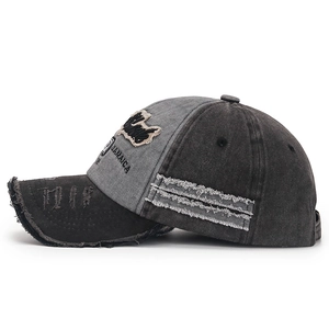 Casquette baseball vintage délavée avec broderie Jamaica et détails à bords effilochés