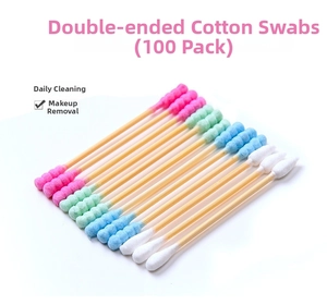 Detail of 100pcs colorful double-headed cotton swabs with spiral and round tips