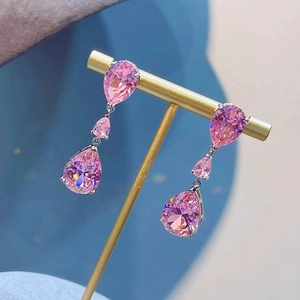 Layered Teardrop Dangle Earrings Colorful Cubic Zirconia Copper Silver Plated Elegant Fashion Jewelry Women