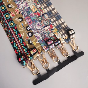 Adjustable wide crossbody phone strap set with vintage totem patterns and gold hooks