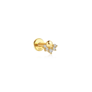 Macro shot of 925 silver gold-plated stud featuring s925 stamp and arc of sparkling zircons