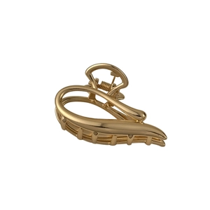 Minimalist large golden metal shark hair claw clip for thick hair with sleek curved design