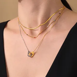 Handcuff Pendant Necklace Stainless Steel 18K Gold Plated Two-Tone Clavicle Chain Layered Jewelry For Women Niche Design