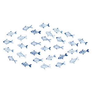 Wandtattoo Fischschwarm im blauen Aquarell-Stil für maritime Dekoration zu Hause