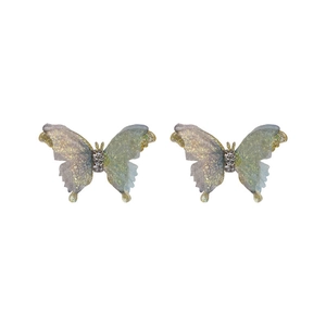 Sparkling butterfly earrings with gradient blue-purple wings and crystal rhinestones