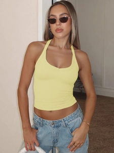 Haut licou ajusté en maille côtelée jaune pour femme style décontracté chic