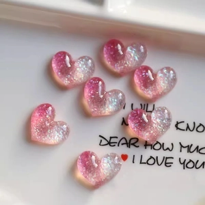 Gradient glitter resin heart charms for DIY crafts and hair accessories decoration
