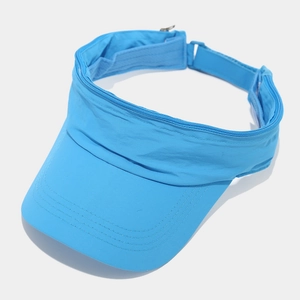 Close-up of quick-dry sky blue sun visor with waterproof fabric and zipper detail