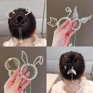 Pinces à chignon dorées pour enfants avec perles et strass aux formes animales