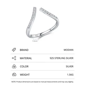 Minimalistischer S925 Sterling Silber V-Ring mit Mikro-Pavé Zirkonia für Damen im Design