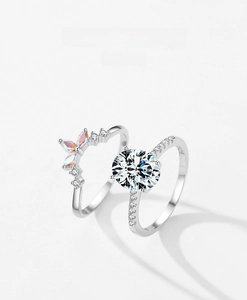 Detail of S925 sterling silver ring set featuring cubic zirconia and marquise stones