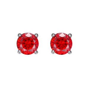 Elegant four-prong sterling silver earrings with round faceted red moissanite stones