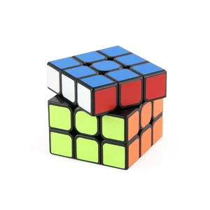 Classic 3x3 speed cube for beginners with black base and rounded stickers 45-degree angle