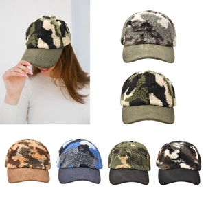 Unisex Camouflage Honkbalpet Sherpa Fleece Wintermuts Corduroy Rand Buitensport Zonnescherm Verstelbare Trucker Pet