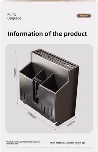 Detailed view of gunmetal stainless steel knife block and cutlery holder dimensions