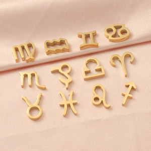 Golden stainless steel hollow 12 zodiac charms set on soft pink silk background