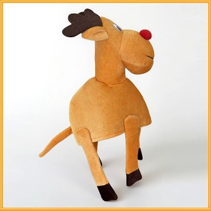 Plush brown Christmas reindeer hat with soft antlers and a signature red nose