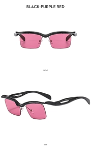 Frontal- und Seitenansicht der trendigen eckigen Sonnenbrille mit schwarzem Wellenrahmen