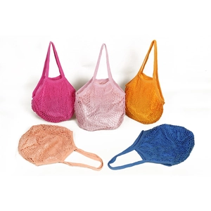 Detailed collection of mesh shopping bags in rose, pink, orange, apricot, and blue colors
