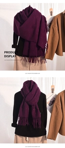 Detail showing lilac imitation cashmere scarf with colorful polka dot patterns
