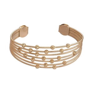 Five-layer gold beaded open cuff bracelet with multilayer snake chains for women