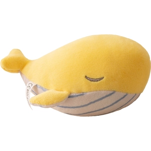 Cute yellow plush whale keychain with striped belly and high-quality embroidery detail