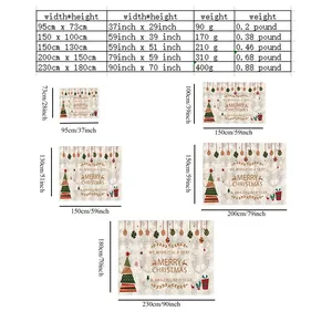 Detailed size guide table for flannel Christmas mats with 5 available dimension variants