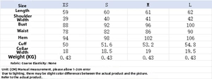 Size chart for punk texture vest with metal buckle including XS-L dimensions