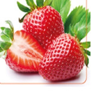 Detailed macro view of fresh strawberries showing cross-section texture and green leaves