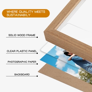 Minimalist solid wood hollow photo frame with layered internal structure display