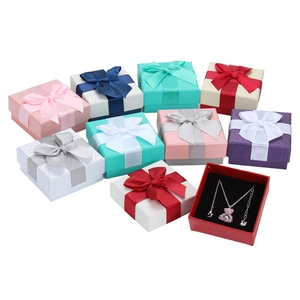 Square jewelry gift box with ribbon bow for necklaces and rings in multiple colors