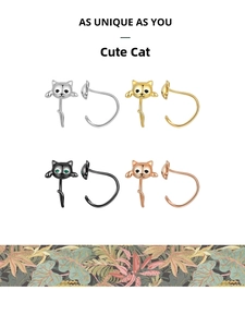 Detailed set of 925 silver cat earrings in silver gold black and rose gold finishes