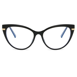 Chic cat-eye glasses frame in black and gold with TR90 spring hinges and blue light filter