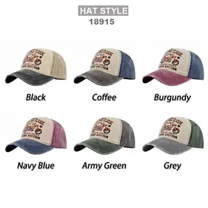 Vintage motorcycle trucker caps in six colors with distressed brims and classic prints