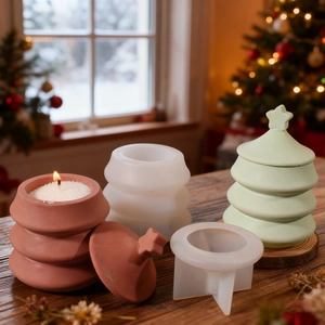 Detail of 3-tier Christmas tree silicone mold with star lid for DIY resin and wax crafts
