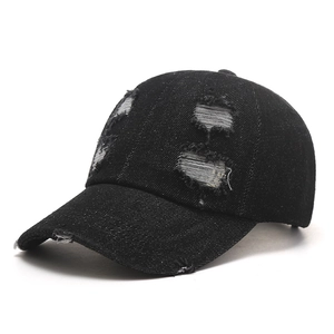 Casquette de baseball en jean noir pour enfants avec déchirures rétro et détails frangés