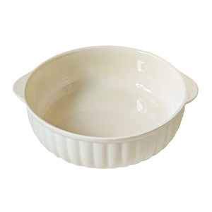 Minimalist cream white ceramic bowl with dual handles for soup and dessert serving