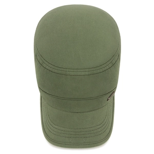 Army green cotton cadet cap for men with breathable canvas fabric and metal detail