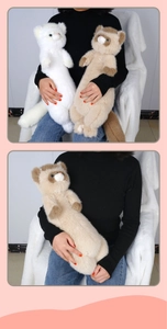 Detailed comparison of realistic white and brown ferret plush toys with soft long fur