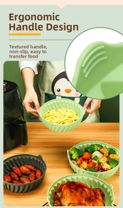 Vista macro dei tappetini in silicone per friggitrice ad aria con manici antiscivolo