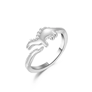 Cute open dinosaur ring in bright silver finish with detailed geometric textures