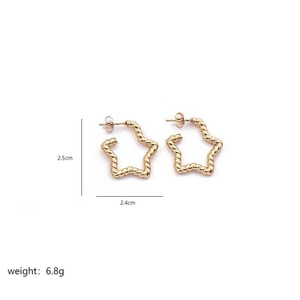Detailed view of gold star stud earrings with twisted rope texture and size dimensions