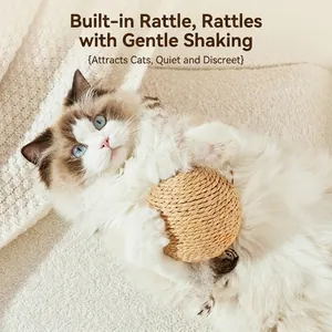 Pelota de juguete interactiva para gatos de sisal natural con sonajero para mascotas