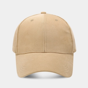 Classic khaki six-panel cotton baseball cap with curved brim and breathable eyelets